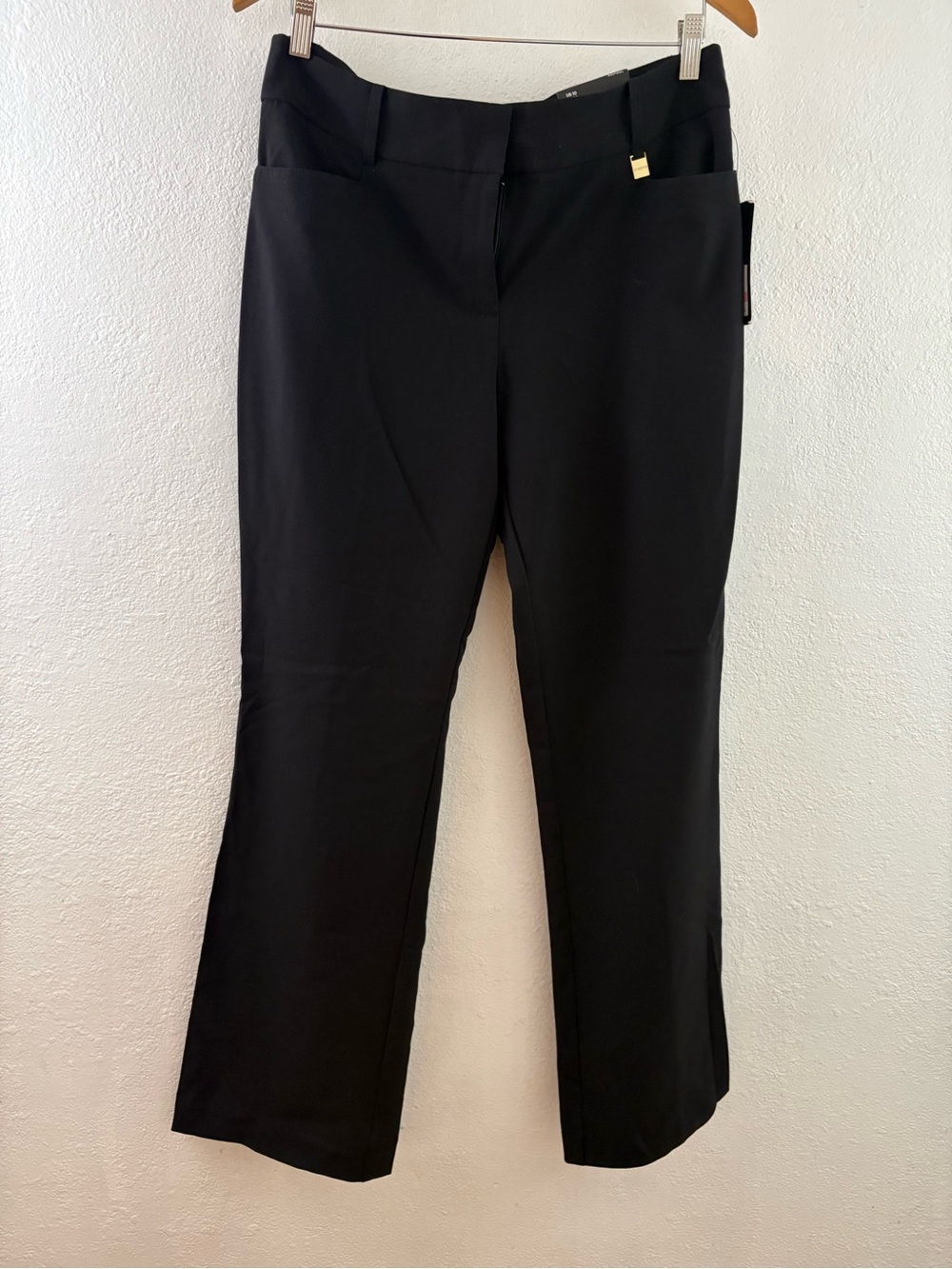 Jones New York black straight-leg trousers structured waistband front pockets 10